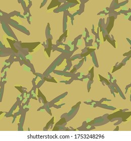 UFO camouflage of various shades of green and brown colors. It is a colorful seamless pattern that can be used as a camo print for clothing and background and backdrop or computer wallpaper