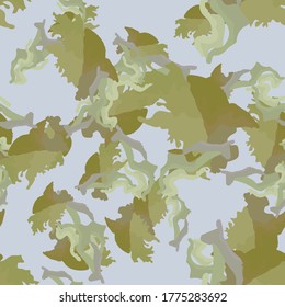 UFO camouflage of various shades of green and violet colors. It is a colorful seamless pattern that can be used as a camo print for clothing and background and backdrop or computer wallpaper