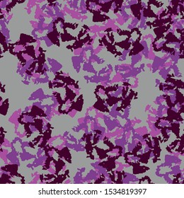 UFO camouflage of various shades of grey, violet, pink and vine colors. It is a colorful seamless pattern that can be used as a camo print for clothing and background and backdrop or wallpaper