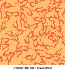 UFO camouflage of various shades of orange and red colors. It is a colorful seamless pattern that can be used as a camo print for clothing and background and backdrop or computer wallpaper