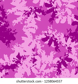 UFO camouflage of various shades of pink and purple colors. It is a colorful seamless pattern that can be used as a camo print for clothing and background and backdrop or computer wallpaper