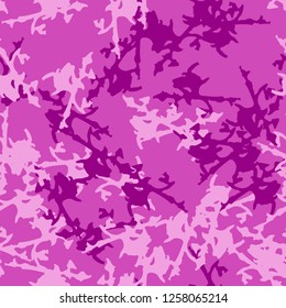 UFO camouflage of various shades of pink and purple colors. It is a colorful seamless pattern that can be used as a camo print for clothing and background and backdrop or computer wallpaper