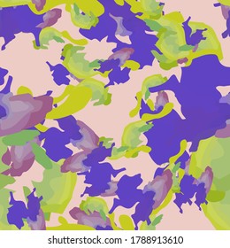UFO camouflage of various shades of pink, green, red and violet colors. It is a colorful seamless pattern that can be used as a camo print for clothing and background and backdrop or computer wallpape