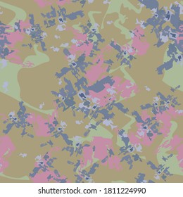 UFO camouflage of various shades of pink, blue and green colors. It is a colorful seamless pattern that can be used as a camo print for clothing and background and backdrop or computer wallpaper