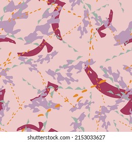 UFO camouflage of various shades of pink, violet, orange and blue colors. It is a colorful seamless pattern that can be used as a camo print for clothing and background and backdrop or computer wallpa