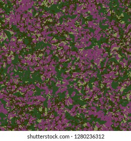 UFO camouflage of various shades of purple and green colors. It is a colorful seamless pattern that can be used as a camo print for clothing and background and backdrop or computer wallpaper