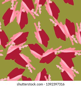 UFO camouflage of various shades of red, green and pink colors. It is a colorful seamless pattern that can be used as a camo print for clothing and background and backdrop or computer wallpaper