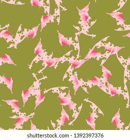 UFO camouflage of various shades of red, green and pink colors. It is a colorful seamless pattern that can be used as a camo print for clothing and background and backdrop or computer wallpaper