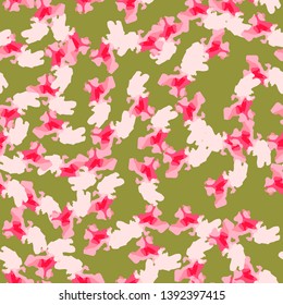 UFO camouflage of various shades of red, green and pink colors. It is a colorful seamless pattern that can be used as a camo print for clothing and background and backdrop or computer wallpaper