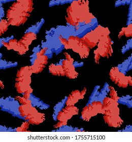 UFO camouflage of various shades of red, blue and black colors. It is a colorful seamless pattern that can be used as a camo print for clothing and background and backdrop or computer wallpaper