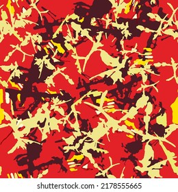 UFO camouflage of various shades of red, yellow and brown colors. It is a colorful seamless pattern that can be used as a camo print for clothing and background and backdrop or computer wallpaper