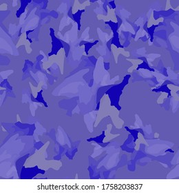 UFO camouflage of various shades of violet, grey and blue colors. It is a colorful seamless pattern that can be used as a camo print for clothing and background and backdrop or computer wallpaper