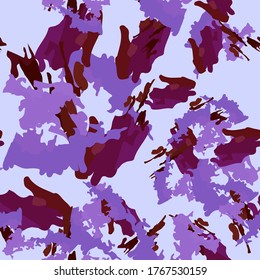 UFO camouflage of various shades of violet, red and blue colors. It is a colorful seamless pattern that can be used as a camo print for clothing and background and backdrop or computer wallpaper