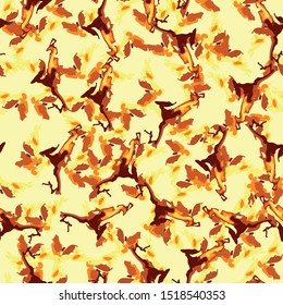 UFO camouflage of various shades of yellow, orange and brown colors. It is a colorful seamless pattern that can be used as a camo print for clothing and background and backdrop or computer wallpaper