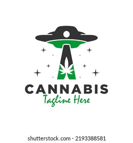 Diseño del logotipo de ilustración de cannabis de OVNI