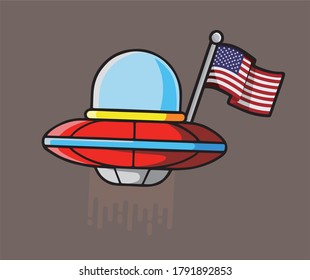 an ufo carrying an american flag