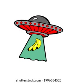 UFO Carrying Bananas Streetwear Design Red and Yellow Color Commercial Use