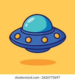 UFO Cartoon Illustration. Vector Icon Flat Cartoon Style. Cheerful Colors. Bold Outline.