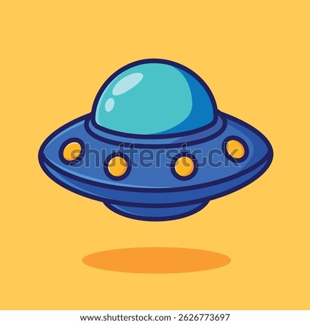 UFO Cartoon Illustration. Vector Icon Flat Cartoon Style. Cheerful Colors. Bold Outline.