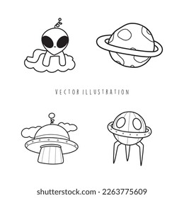 UFO cartoon outline vector illustration