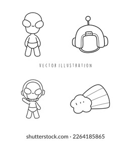 UFO cartoon outline vector illustration