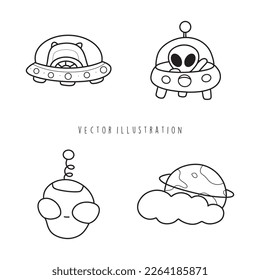 UFO cartoon outline vector illustration