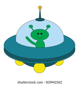 Ufo cartoon. Outlined transport with black stroke.