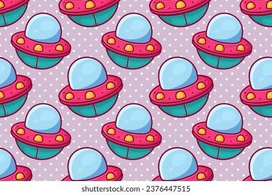 UFO cartoon seamless pattern vector illustration 