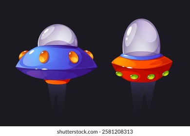 Ufo cartoon vector illustration. Space alien isolated elements