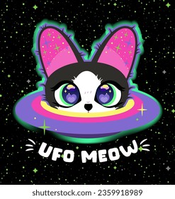 ufo cat,space cat,cat planet,cat airship,cat flying saucer,big eye cat,kitten,meow,The cat is in space