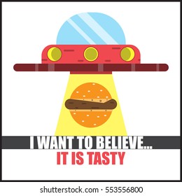 UFO and cheeseburger, hamburger and newcomers
