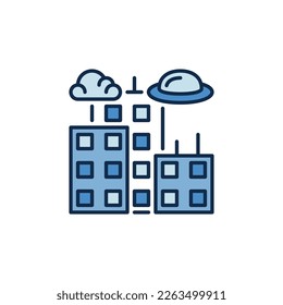 UFO in City Sky vector Invasion concept colored icon or sign