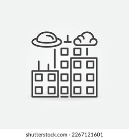 UFO in the City vector Invasion concept icon or symbol in outline style