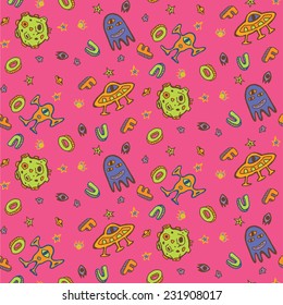 UFO colorful cartoon seamless Pattern 