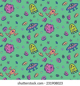 UFO colorful cartoon seamless Pattern 