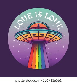 UFO colorful design illustration t-shirt saying love is love