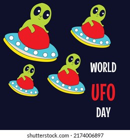 UFO colorful poster with alien spaceship. 