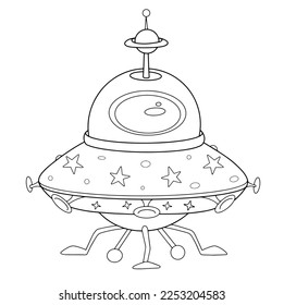 UFO. Coloring book for adults and children. Black and white illustration on the theme of space. Vector illustration
