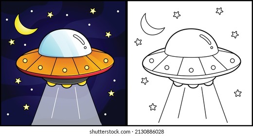 UFO Coloring Page Vehicle Illustration