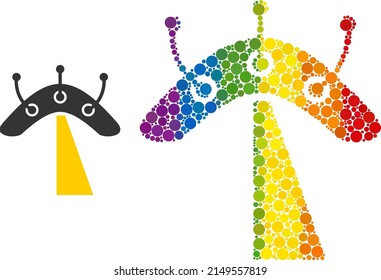 UFO composition icon of round items in various sizes and spectrum colored color tinges. A dotted LGBT-colored UFO for lesbians, gays, bisexuals, and transgenders. Vector symbol in LGBT flag colors.