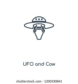 UFO and Cow concept line icon. Linear UFO and Cow concept outline symbol design. This simple element illustration can be used for web and mobile UI/UX.