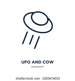 ufo and cow icon from astronomy collection. Thin linear ufo and cow, cow, space outline icon isolated on white background. Line vector ufo and cow sign, symbol for web and mobile