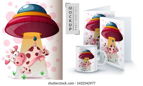 Ufo, cow - mockup for your idea. Vector eps 10