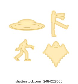 UFO cracker shape. monster Cookies in shape of monster zombies and yeti. Cracker ghost