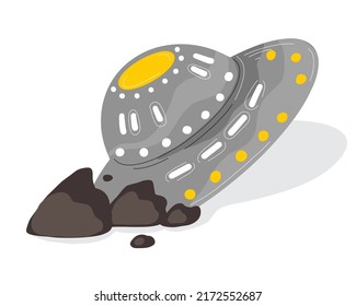 UFO crash, aliens landing on earth. Flying saucer from Mars