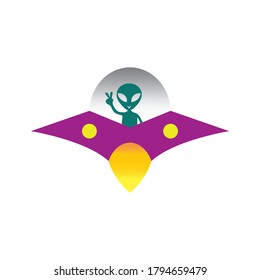 ufo with cute alien vector for general use