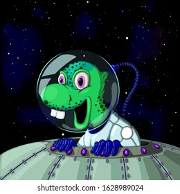 UFO. Cute cartoon alien with smile.