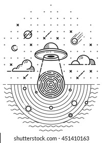 Ufo in dark night. It can be used in printing design.