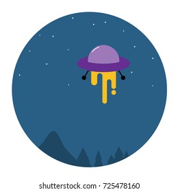 UFO in dark night sky.flat design vector illustration