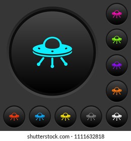 UFO dark push buttons with vivid color icons on dark grey background